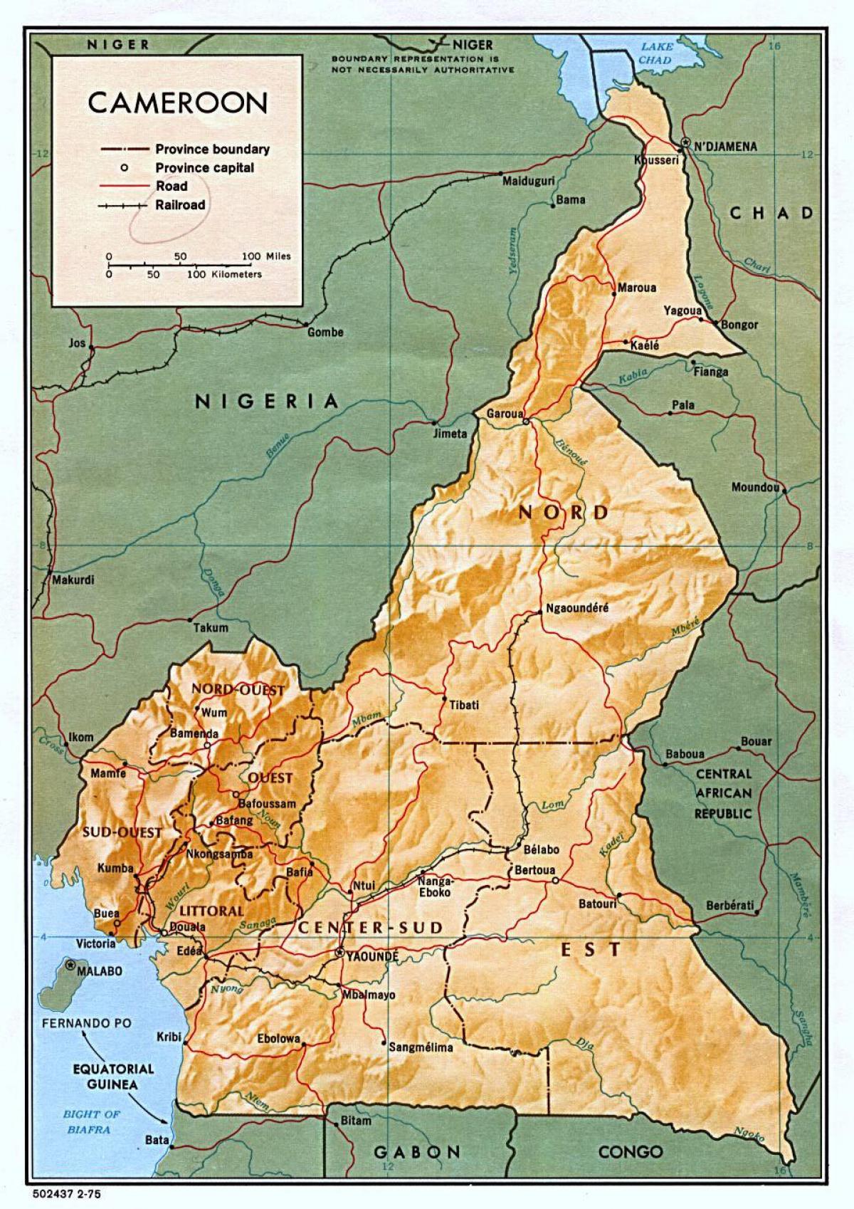 Mapa de alivio de la cameroo