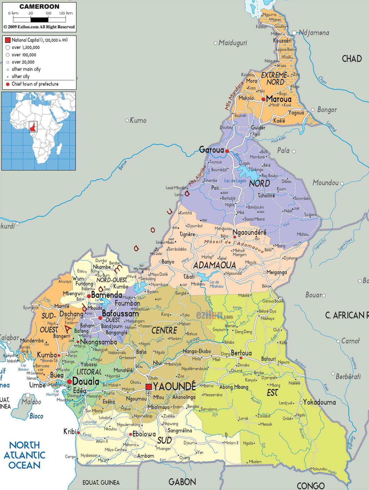 Camerún regiones del mapa