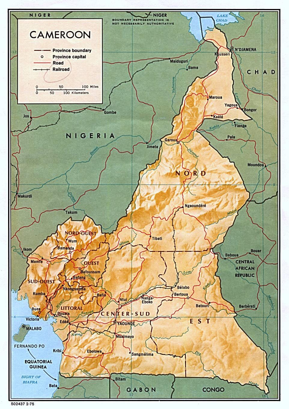 Mapa de alivio de la cameroo
